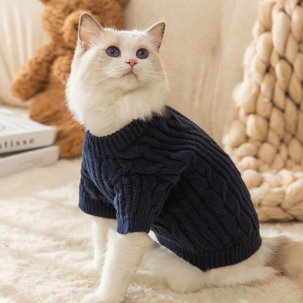 HKM-3619005 Warm Solid Color Pet Sweater for Cats - Casual Anti-Lint Design in Bondi Blue and Jass Gray