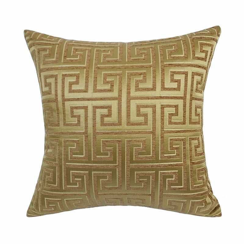 HKM-361939 Jacquard Yarn Dyed Chenille Cushion Cover - 45x45cm Decorative Pillow Case in Gold, Fluorescent Green, Beige, Dark Beige