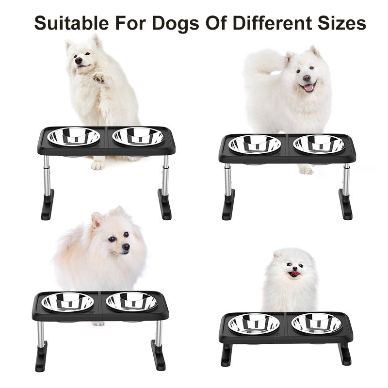 HKM-3621181 Multi-Level Folding Dog Bowl Tray - Adjustable Stainless Steel Pet Dish in Black