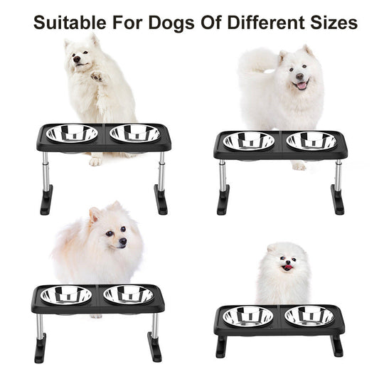 HKM-3621181 Multi-Level Folding Dog Bowl Tray - Adjustable Stainless Steel Pet Dish in Black
