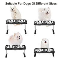 HKM-3621181 Multi-Level Folding Dog Bowl Tray - Adjustable Stainless Steel Pet Dish in Black