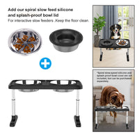 HKM-3621181 Multi-Level Folding Dog Bowl Tray - Adjustable Stainless Steel Pet Dish in Black