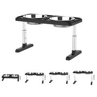 HKM-3621181 Multi-Level Folding Dog Bowl Tray - Adjustable Stainless Steel Pet Dish in Black