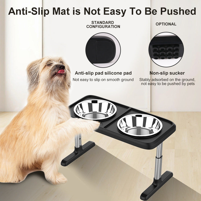 HKM-3621181 Multi-Level Folding Dog Bowl Tray - Adjustable Stainless Steel Pet Dish in Black