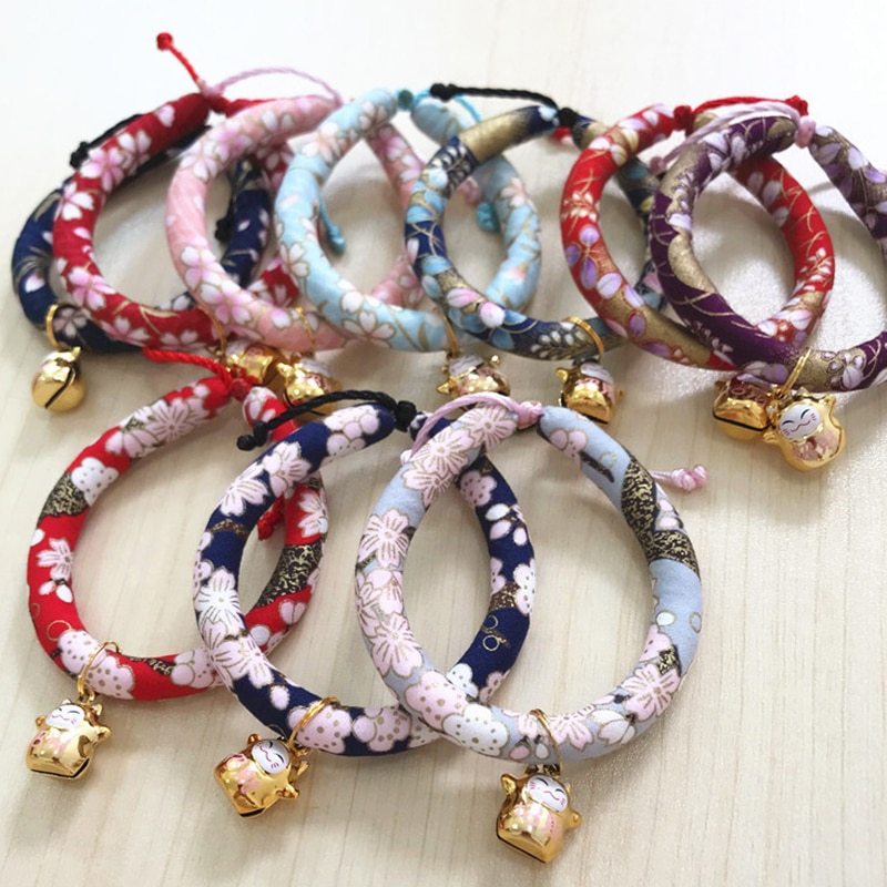HKM-362259 Japanese Style Adjustable Pet Collar for Cats and Small Dogs with Bell