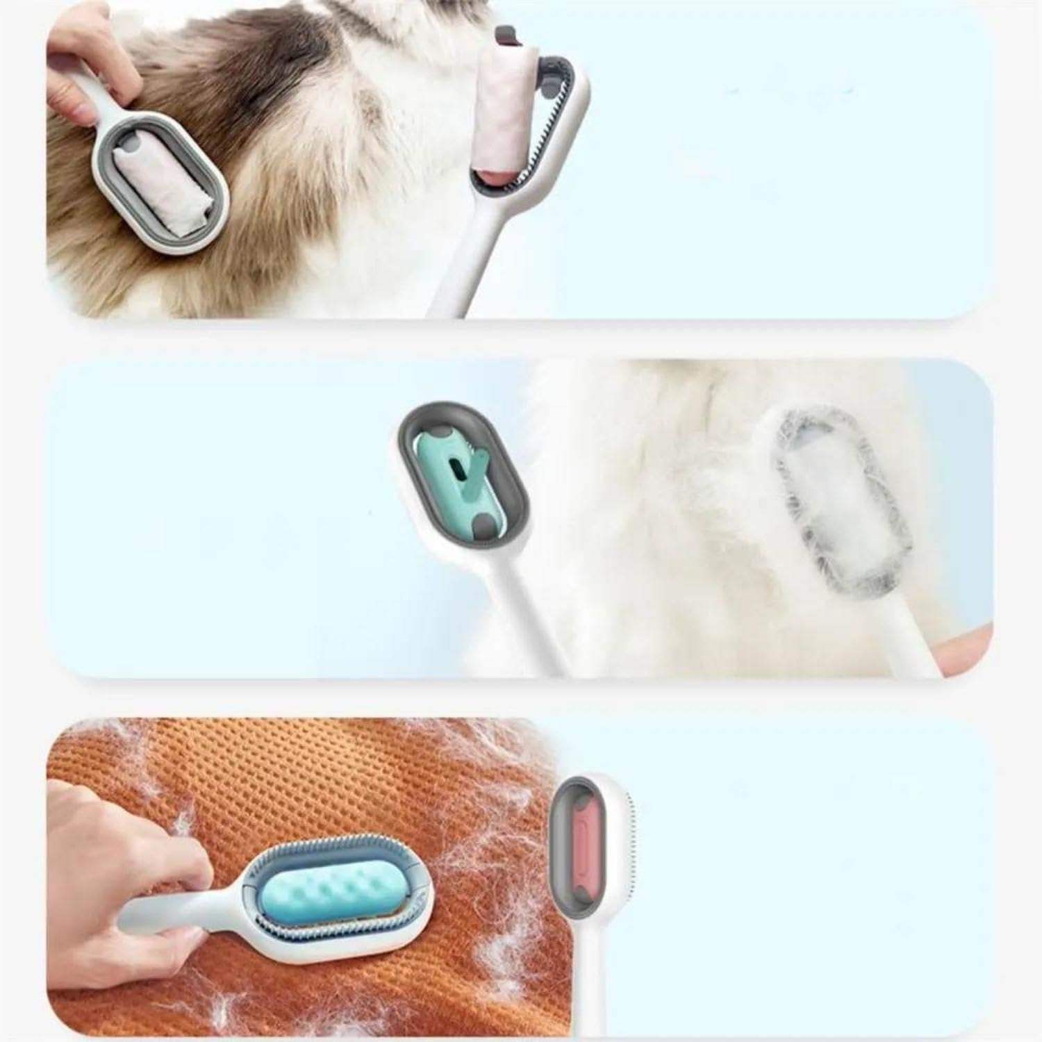 HKM-3624253 Water-Activated 4-in-1 Cat Grooming Brush with Double-Sided Hair Removal and Cleaning Function