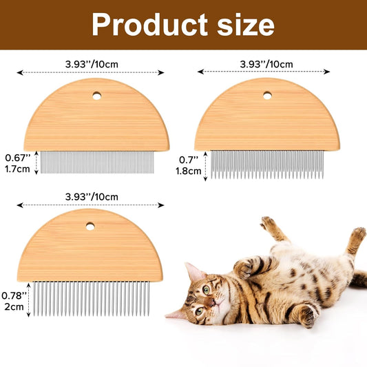 HKM-3625149 Wooden Flea Comb for Pet Grooming - Rounded-Tip Teeth for Cats, Dogs, and Rabbits