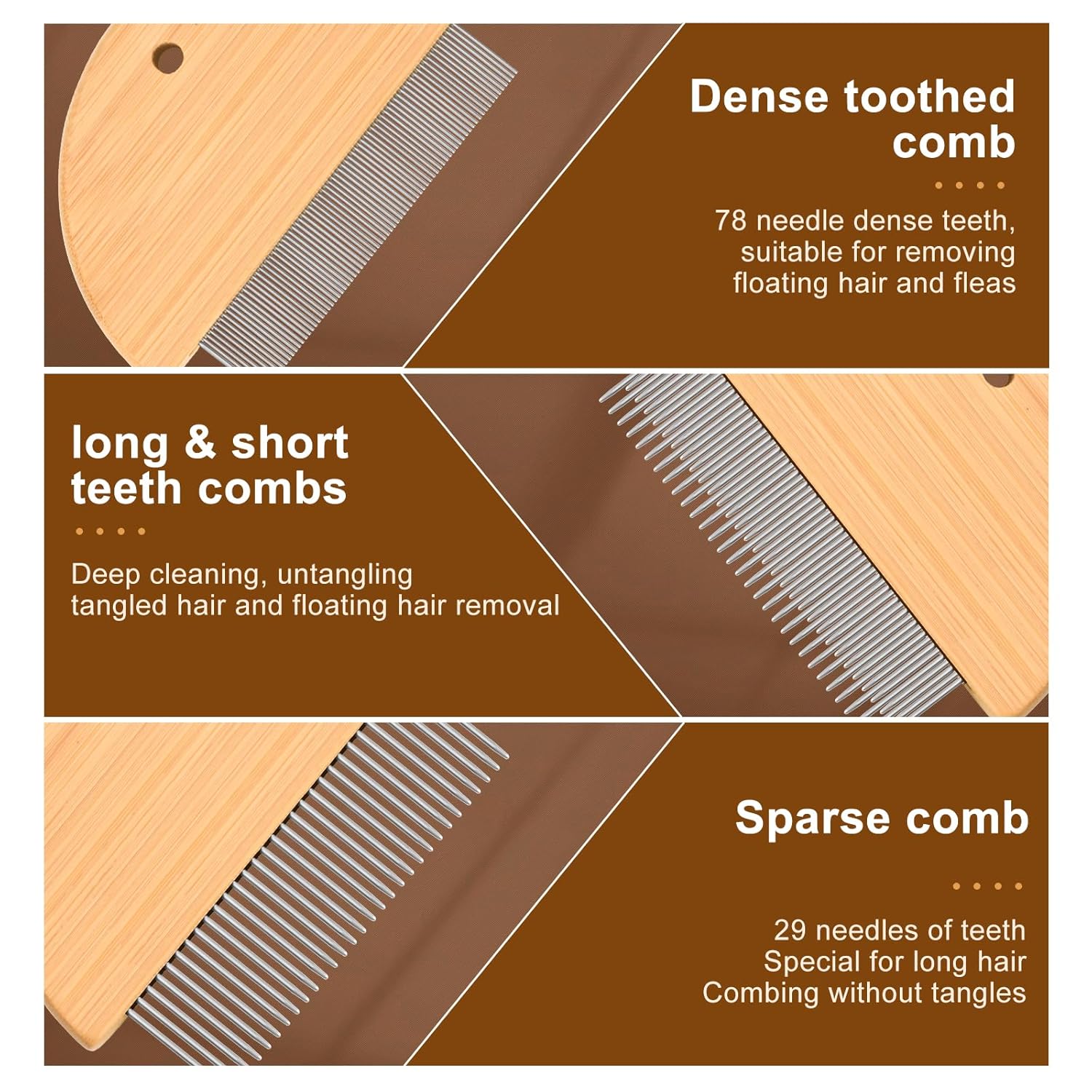 HKM-3625149 Wooden Flea Comb for Pet Grooming - Rounded-Tip Teeth for Cats, Dogs, and Rabbits