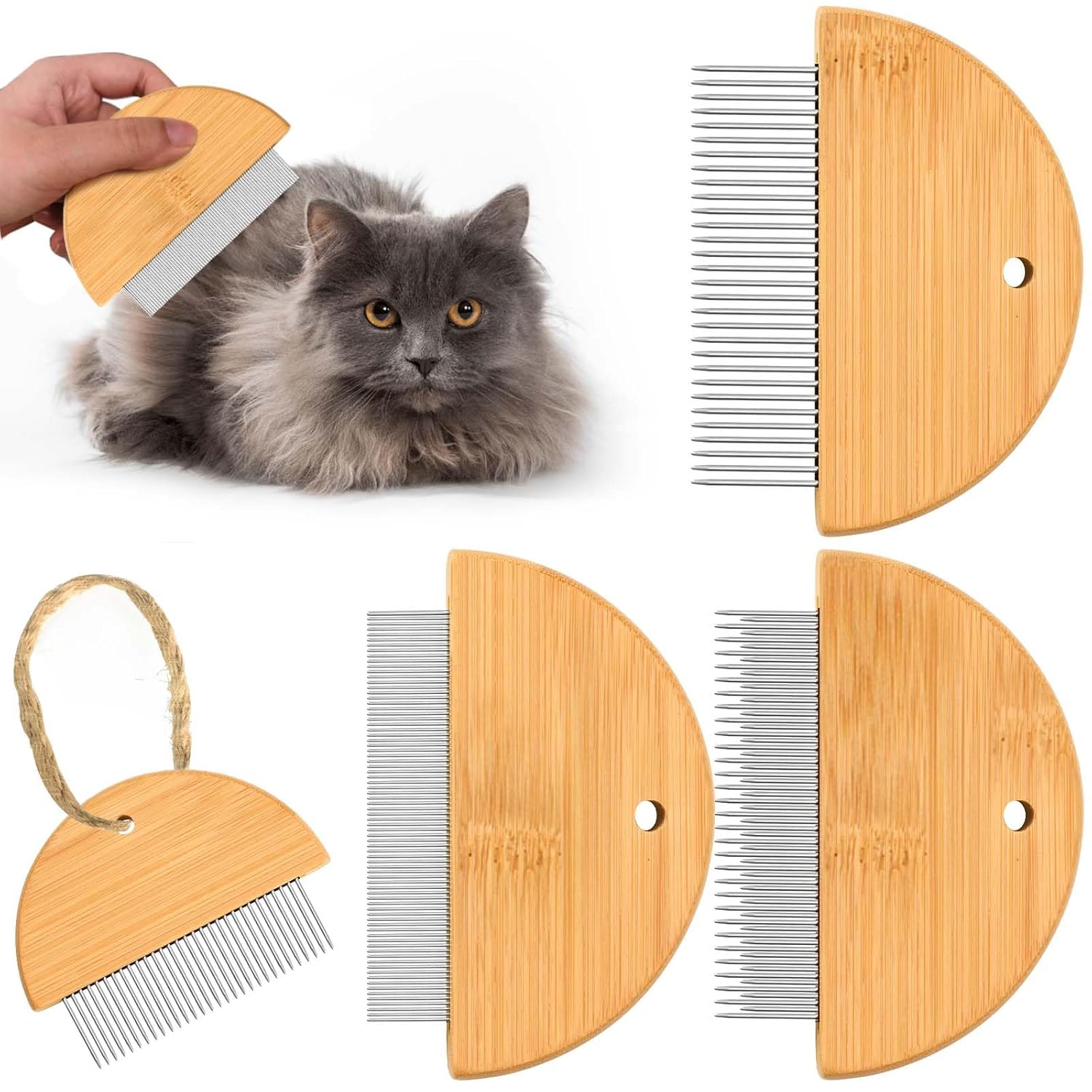 HKM-3625149 Wooden Flea Comb for Pet Grooming - Rounded-Tip Teeth for Cats, Dogs, and Rabbits