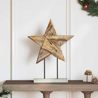 HKM-362515 Teak Wood Poinsettia Christmas Decoration - Rustic Indoor Ornament, 45 x 5 x 60 cm