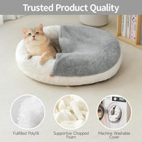 HKM-3625405 Washable Enclosed Cat Bed Cave with Non-Slip Base for Cats & Small Dogs, 22'' x 22'', Soft Faux Fur & Cotton
