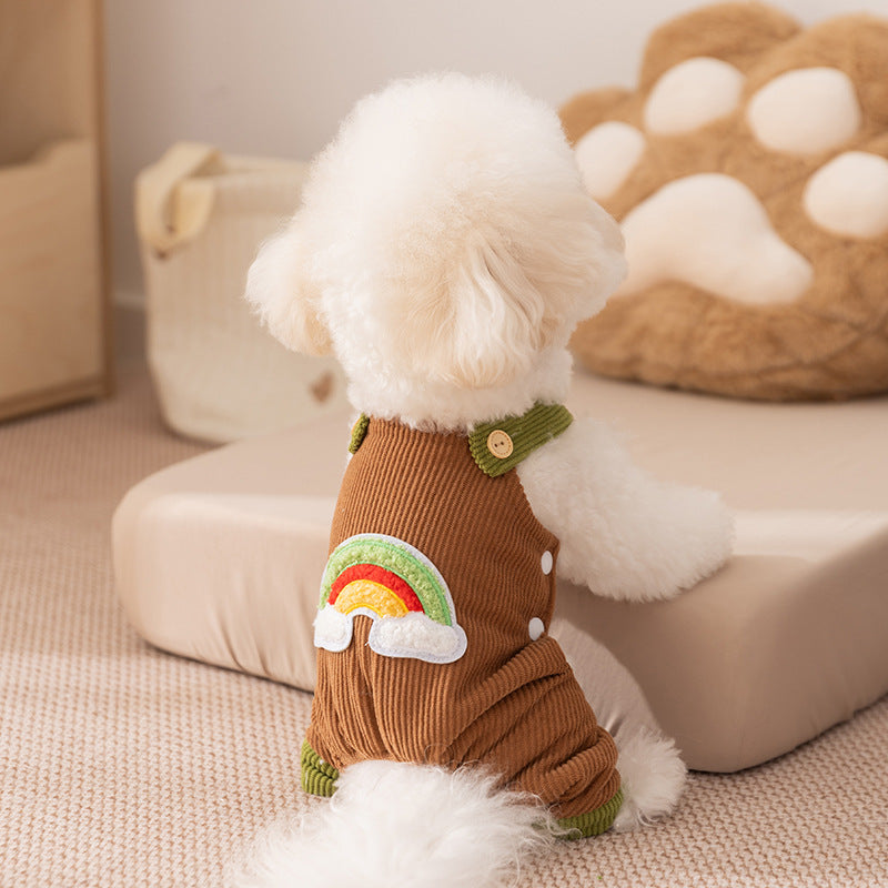 HKM-3625533 Rainbow Corduroy Dog Jumpsuit Overalls for Small Dogs - Warm Autumn-Winter Puppy Pants
