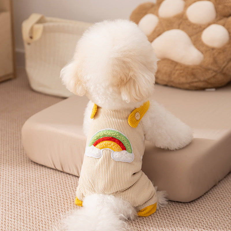 HKM-3625533 Rainbow Corduroy Dog Jumpsuit Overalls for Small Dogs - Warm Autumn-Winter Puppy Pants