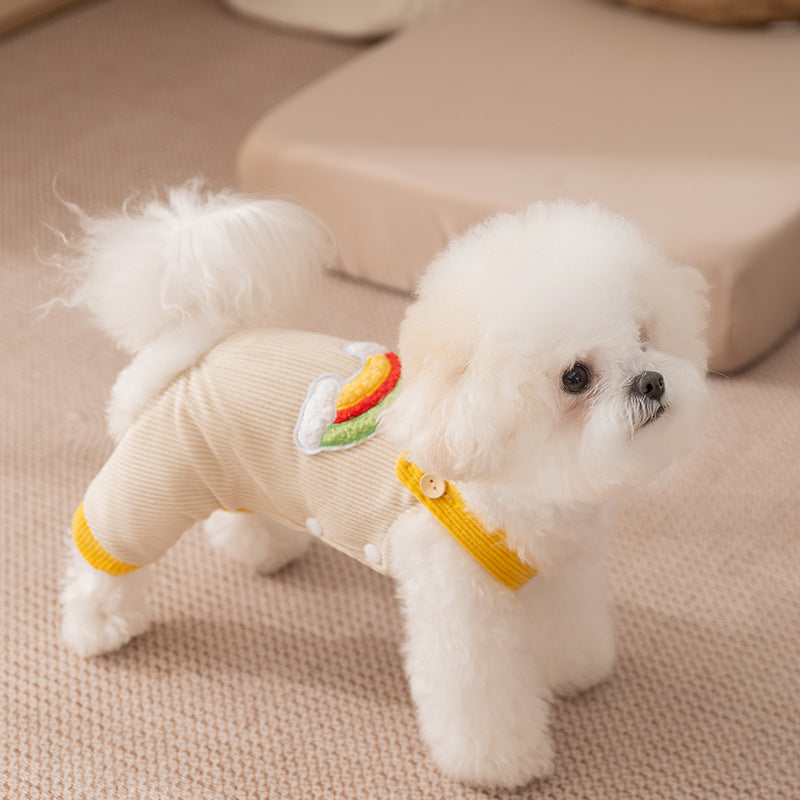 HKM-3625533 Rainbow Corduroy Dog Jumpsuit Overalls for Small Dogs - Warm Autumn-Winter Puppy Pants