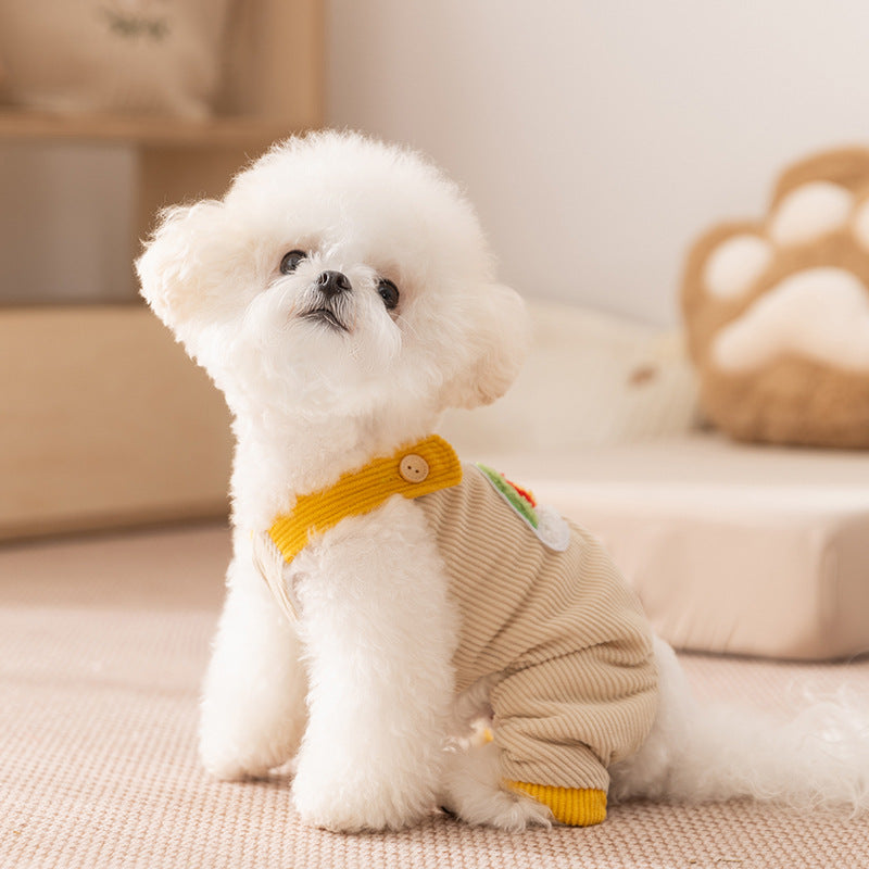 HKM-3625533 Rainbow Corduroy Dog Jumpsuit Overalls for Small Dogs - Warm Autumn-Winter Puppy Pants