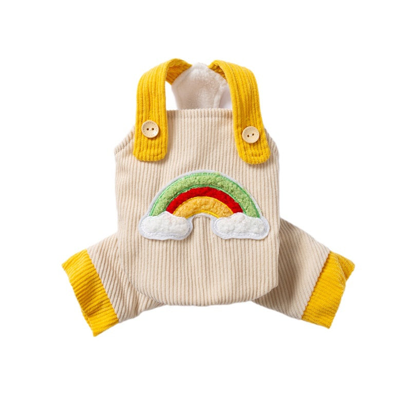 HKM-3625533 Rainbow Corduroy Dog Jumpsuit Overalls for Small Dogs - Warm Autumn-Winter Puppy Pants