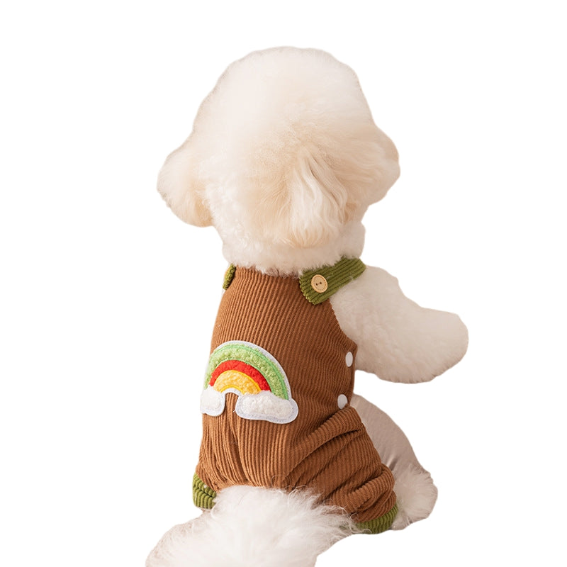 HKM-3625533 Rainbow Corduroy Dog Jumpsuit Overalls for Small Dogs - Warm Autumn-Winter Puppy Pants