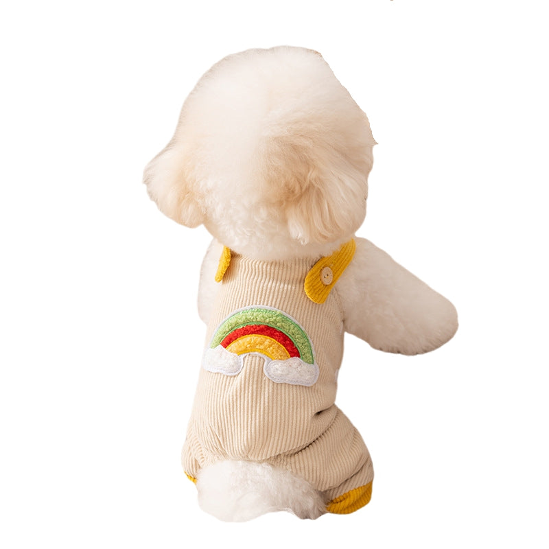 HKM-3625533 Rainbow Corduroy Dog Jumpsuit Overalls for Small Dogs - Warm Autumn-Winter Puppy Pants