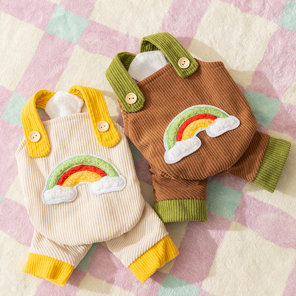 HKM-3625533 Rainbow Corduroy Dog Jumpsuit Overalls for Small Dogs - Warm Autumn-Winter Puppy Pants