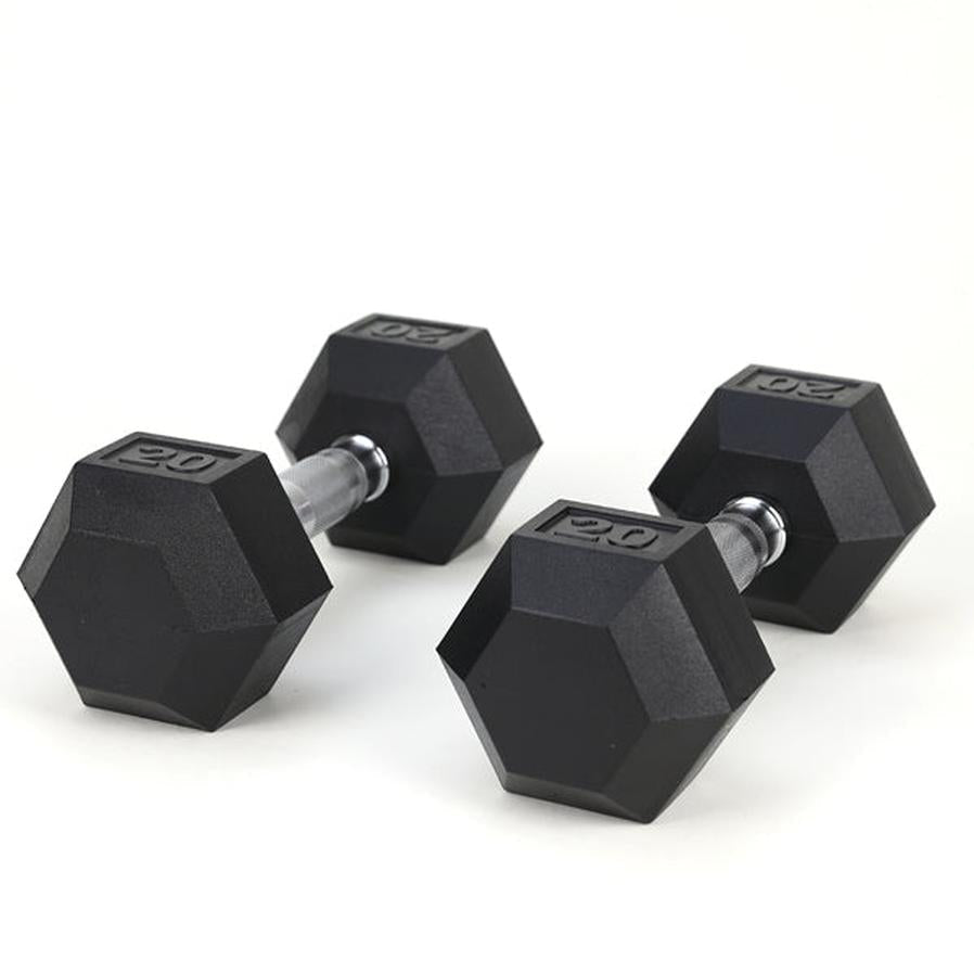 HKM-362579 Rubber Coated Solid Cast Iron Dumbbells - 20LB Pair with 2 Handles
