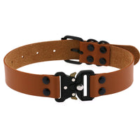 HKM-3628733 Creative Simple Release Buckle Leather Collar Necklace for Unisex - 49cm Adjustable Length
