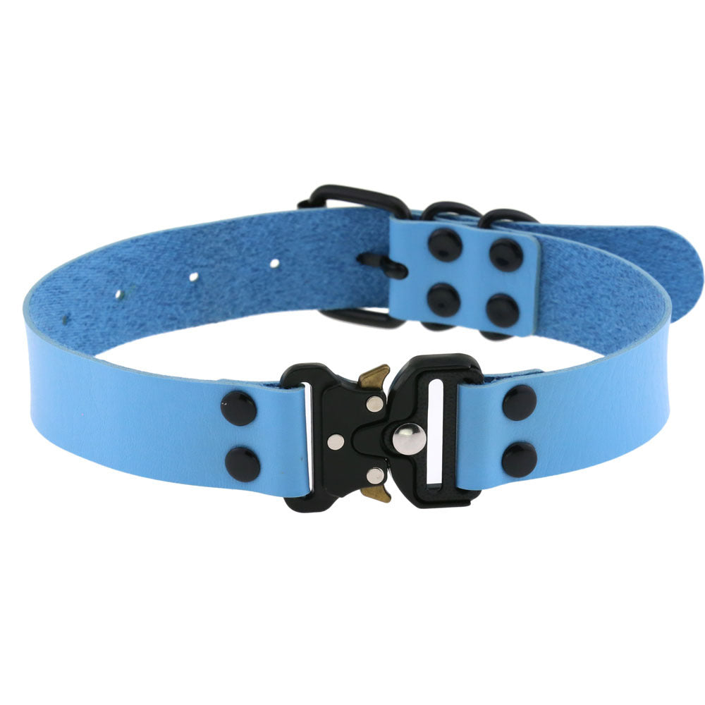 HKM-3628733 Creative Simple Release Buckle Leather Collar Necklace for Unisex - 49cm Adjustable Length