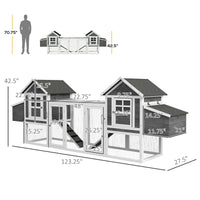 HKM-3630397 Large Dual Chicken Coop with Outdoor Run - Gray Fir Wood Chicken House for 4-6 Chickens