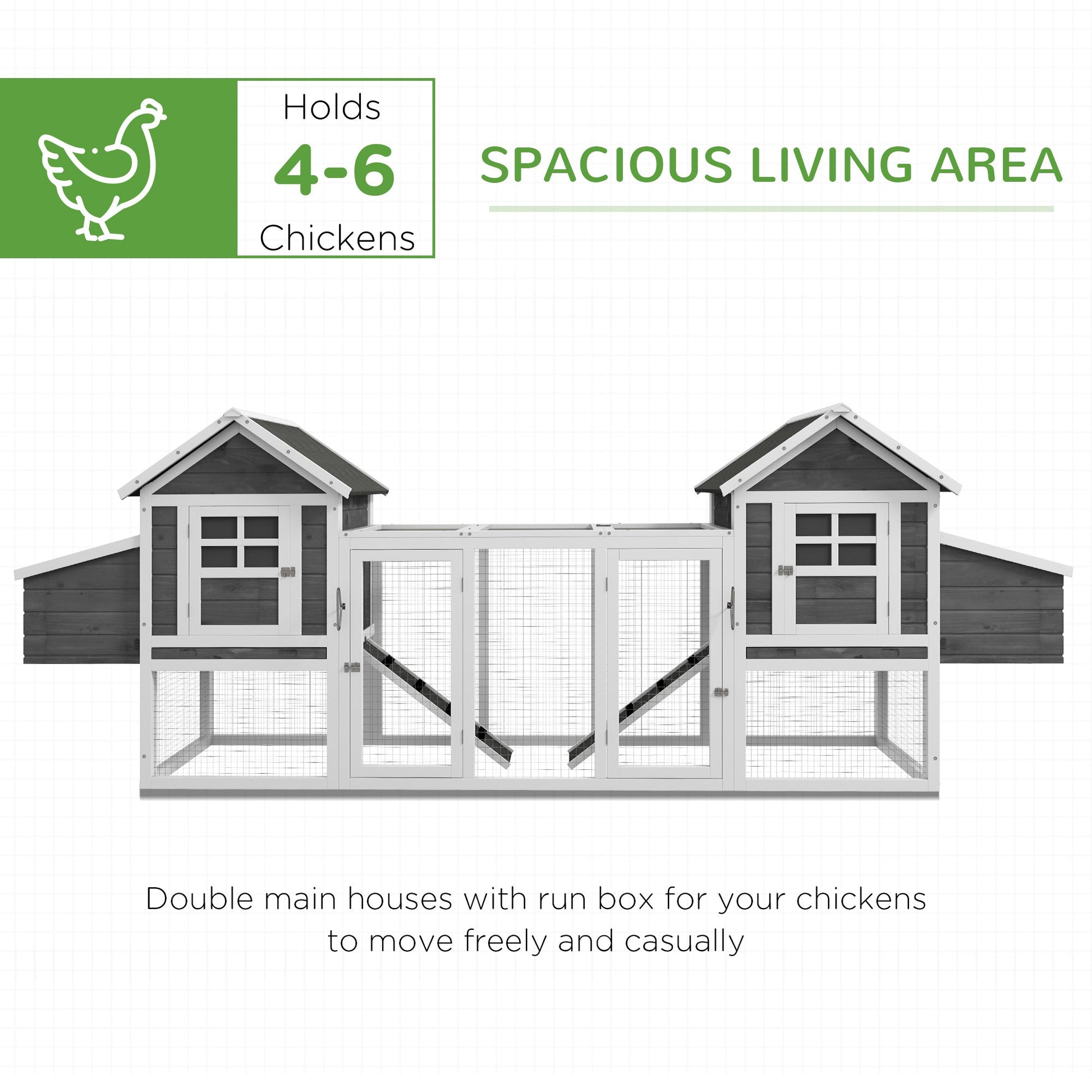 HKM-3630397 Large Dual Chicken Coop with Outdoor Run - Gray Fir Wood Chicken House for 4-6 Chickens