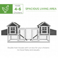 HKM-3630397 Large Dual Chicken Coop with Outdoor Run - Gray Fir Wood Chicken House for 4-6 Chickens