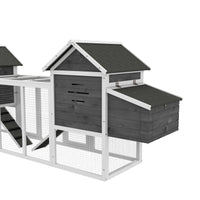 HKM-3630397 Large Dual Chicken Coop with Outdoor Run - Gray Fir Wood Chicken House for 4-6 Chickens