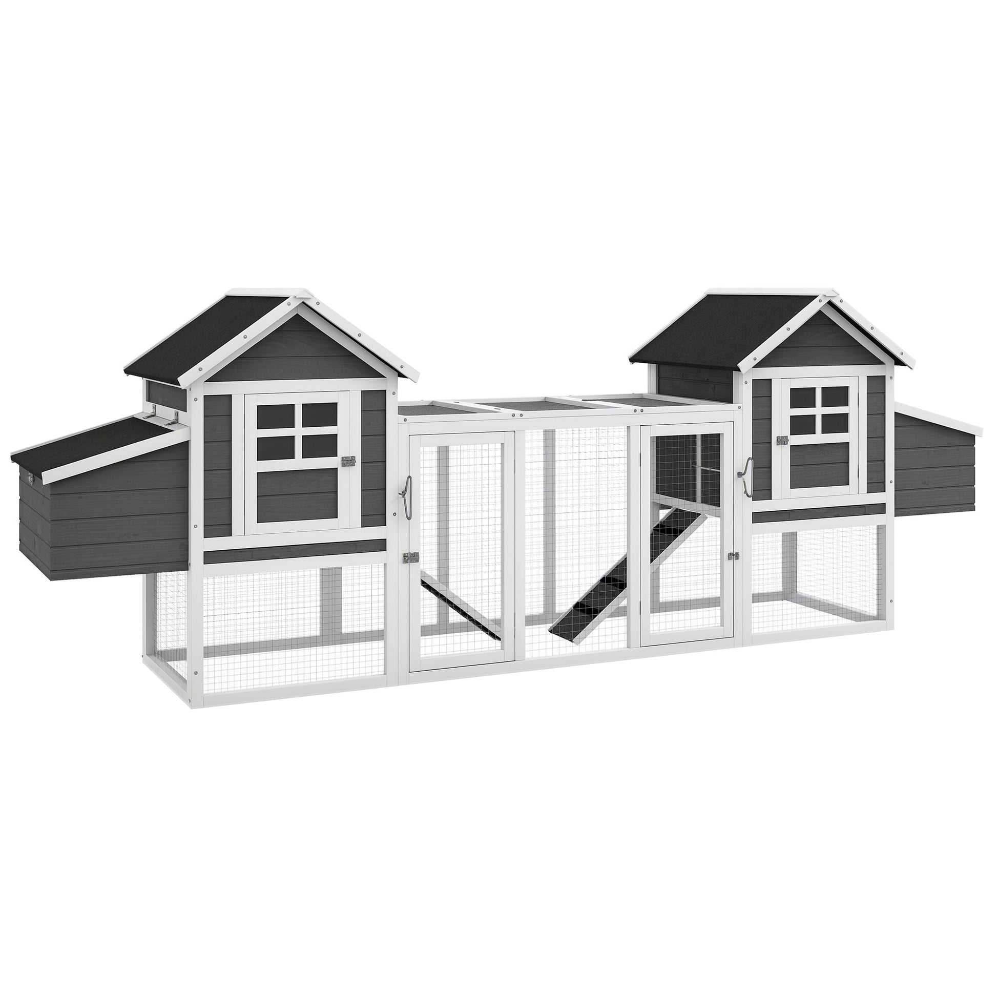 HKM-3630397 Large Dual Chicken Coop with Outdoor Run - Gray Fir Wood Chicken House for 4-6 Chickens
