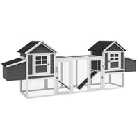 HKM-3630397 Large Dual Chicken Coop with Outdoor Run - Gray Fir Wood Chicken House for 4-6 Chickens