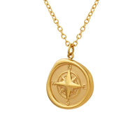 HKM-363091 Fashion 18k Gold Plated Chain Statement Necklace Waterproof Stainless Steel Compass Pendant Necklace for Women Gift
