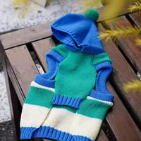 HKM-3631293 Striped Hooded Knitted Pet Sweater for Autumn/Winter - Available in Blue, Sizes S-L