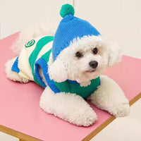 HKM-3631293 Striped Hooded Knitted Pet Sweater for Autumn/Winter - Available in Blue, Sizes S-L
