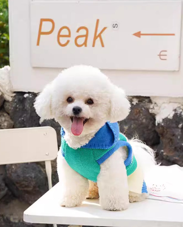 HKM-3631293 Striped Hooded Knitted Pet Sweater for Autumn/Winter - Available in Blue, Sizes S-L