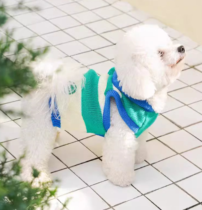 HKM-3631293 Striped Hooded Knitted Pet Sweater for Autumn/Winter - Available in Blue, Sizes S-L