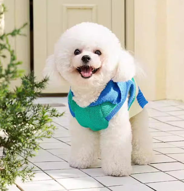 HKM-3631293 Striped Hooded Knitted Pet Sweater for Autumn/Winter - Available in Blue, Sizes S-L