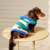 HKM-3631293 Striped Hooded Knitted Pet Sweater for Autumn/Winter - Available in Blue, Sizes S-L