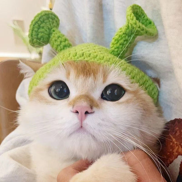 HKM-3631549 Handmade Green Knitted Cat and Dog Hat - Stylish Pet Headgear for All Seasons