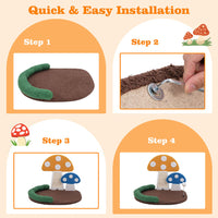 HKM-3632701 Multifunctional Mushroom Cat Bed with Scratch Panel and Swinging Ball, Comfortable and Space-Saving Design