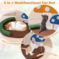 HKM-3632701 Multifunctional Mushroom Cat Bed with Scratch Panel and Swinging Ball, Comfortable and Space-Saving Design