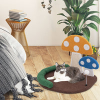 HKM-3632701 Multifunctional Mushroom Cat Bed with Scratch Panel and Swinging Ball, Comfortable and Space-Saving Design