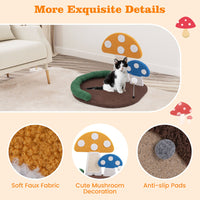 HKM-3632701 Multifunctional Mushroom Cat Bed with Scratch Panel and Swinging Ball, Comfortable and Space-Saving Design