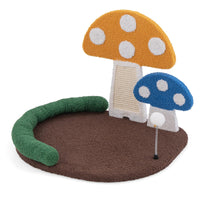 HKM-3632701 Multifunctional Mushroom Cat Bed with Scratch Panel and Swinging Ball, Comfortable and Space-Saving Design