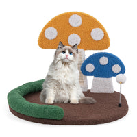 HKM-3632701 Multifunctional Mushroom Cat Bed with Scratch Panel and Swinging Ball, Comfortable and Space-Saving Design