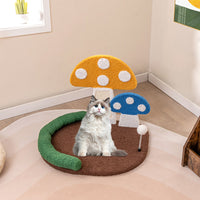 HKM-3632701 Multifunctional Mushroom Cat Bed with Scratch Panel and Swinging Ball, Comfortable and Space-Saving Design