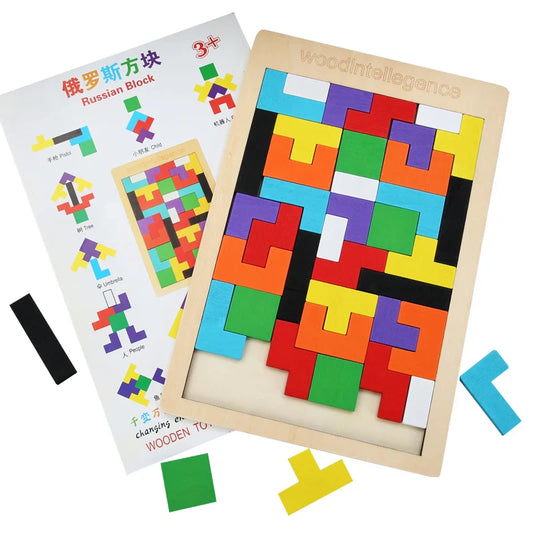 HKM-363283 Classic Wooden Tangram Puzzle - Colorful Educational Cognitive Game for Kids Ages 3+