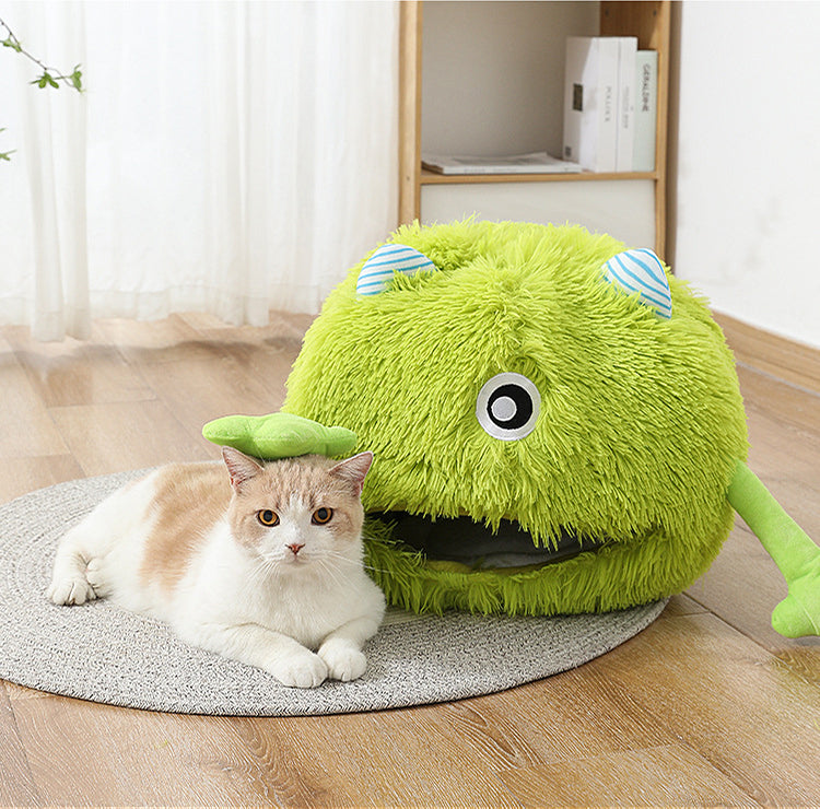 HKM-3633981 Fluffy Round Cat Bed for Indoor Cats - Soft Plush Cushion, Non-Slip, Self-Warming, Machine Washable