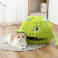 HKM-3633981 Fluffy Round Cat Bed for Indoor Cats - Soft Plush Cushion, Non-Slip, Self-Warming, Machine Washable